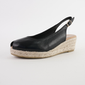 Saniarly Black Leather Espadrille Wedges