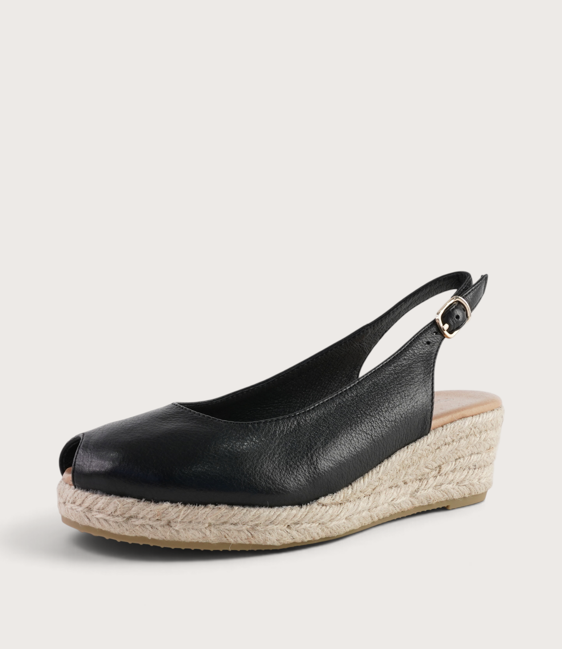 Saniarly Black Leather Espadrille Wedges