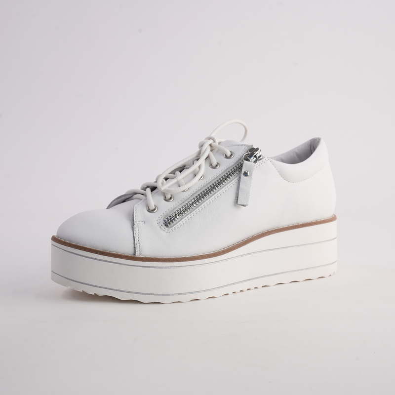 Nabie White/ White Sole Leather Sneakers