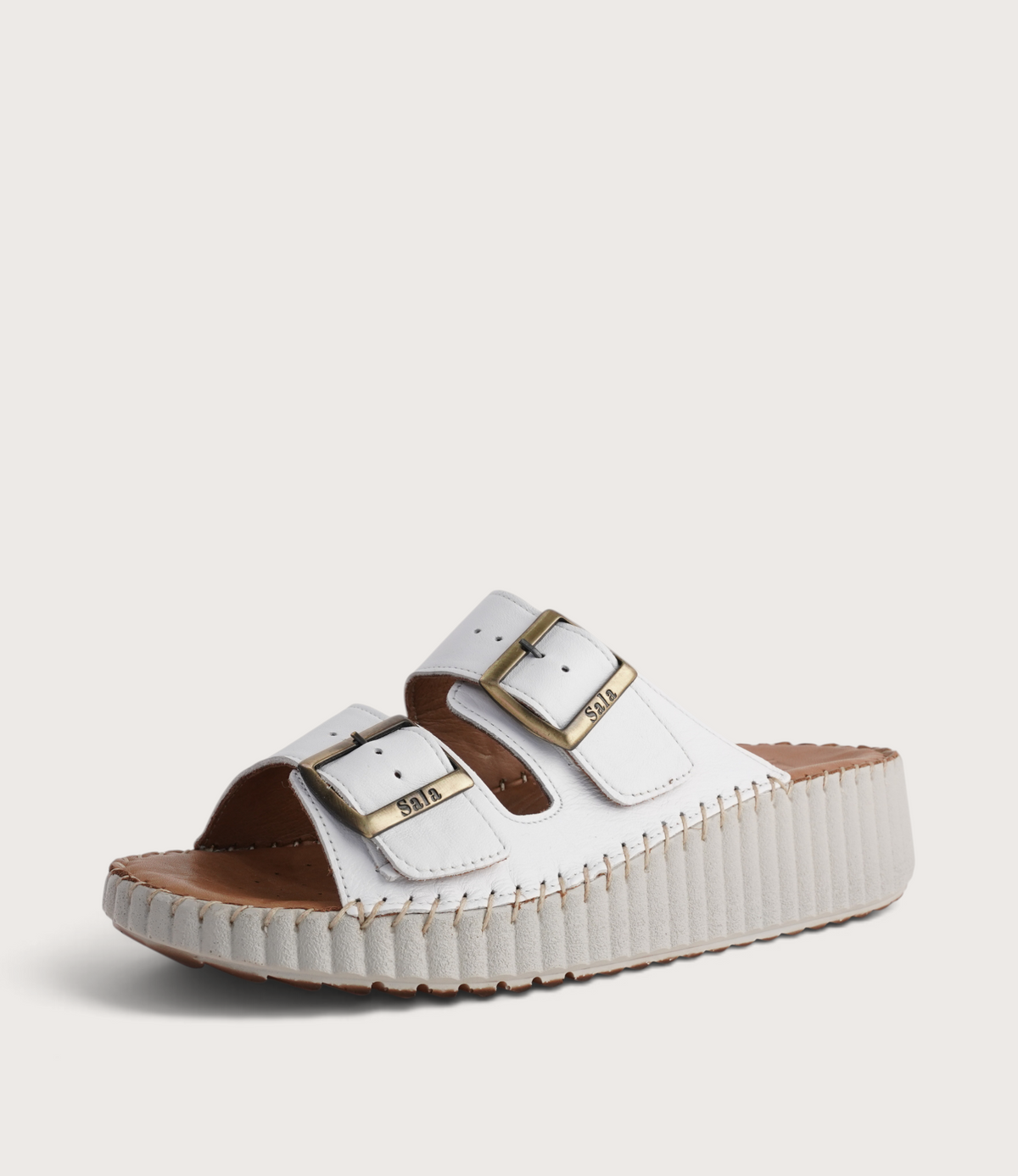 Solena White Leather Slides