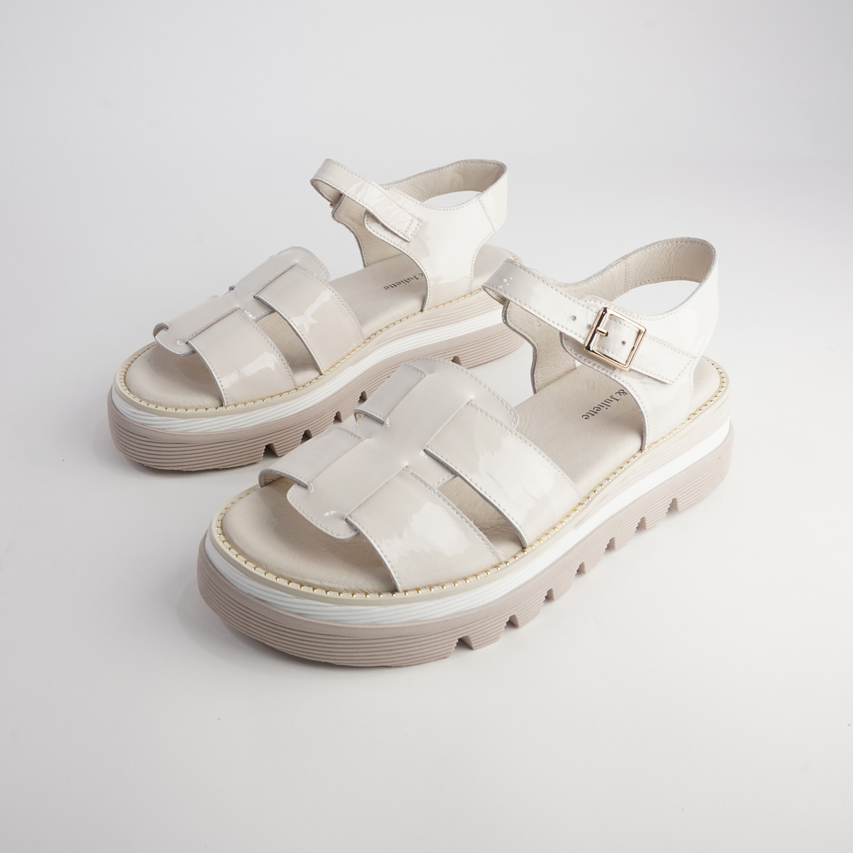 Simm Ivory Patent Leather Sandals - DJANGO AND JULIETTE | Shouz