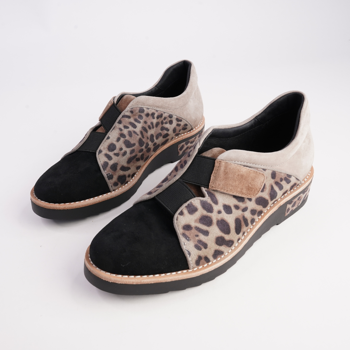 Reinys Taupe Leopard Suede Multi Leather Flats - DJANGO AND JULIETTE | Shouz