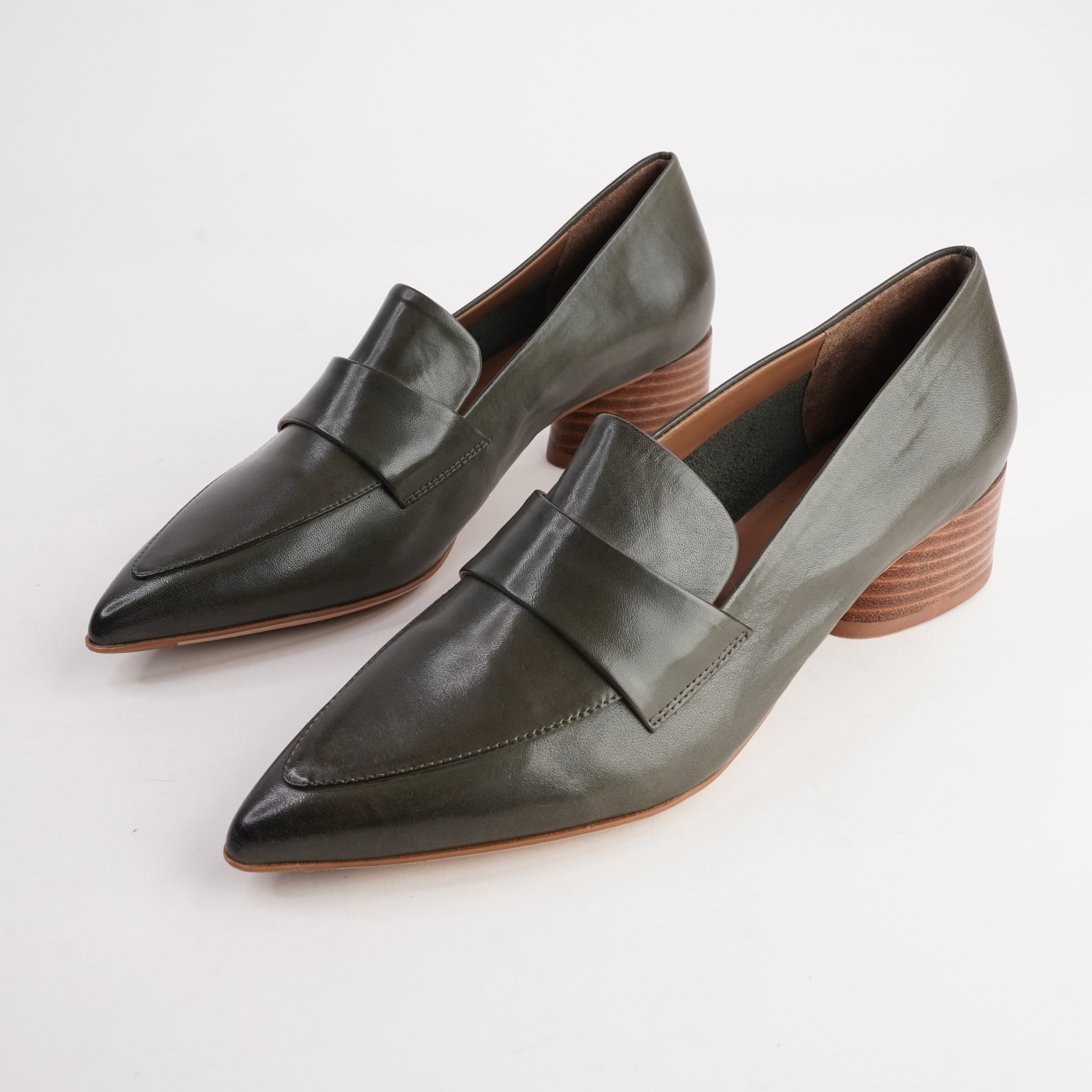 Hatena Dark Olive Leather Heels - EOS FOOTWEAR | Shouz
