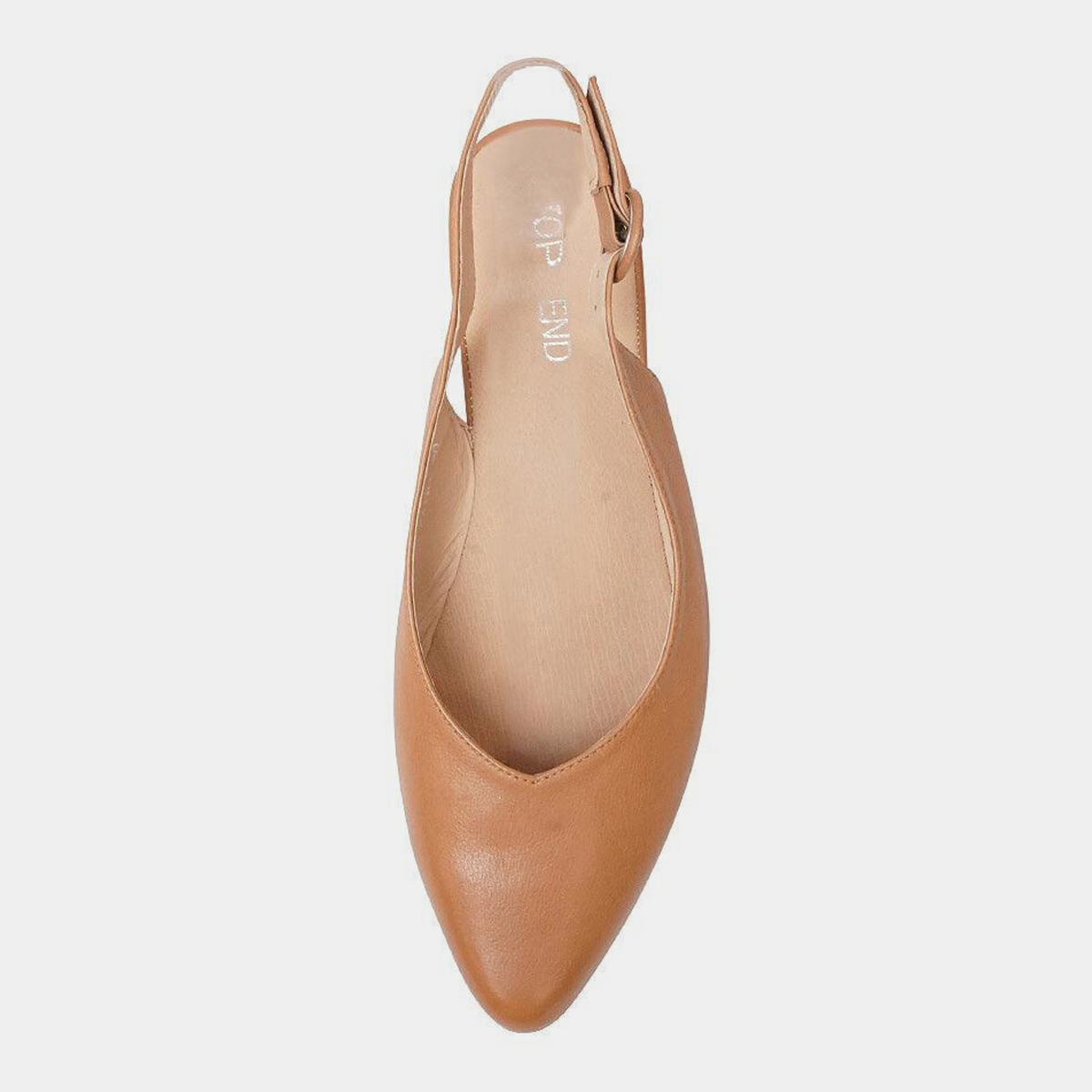 Fairy Dark Tan Leather Slingback Flats - TOP END | Shouz