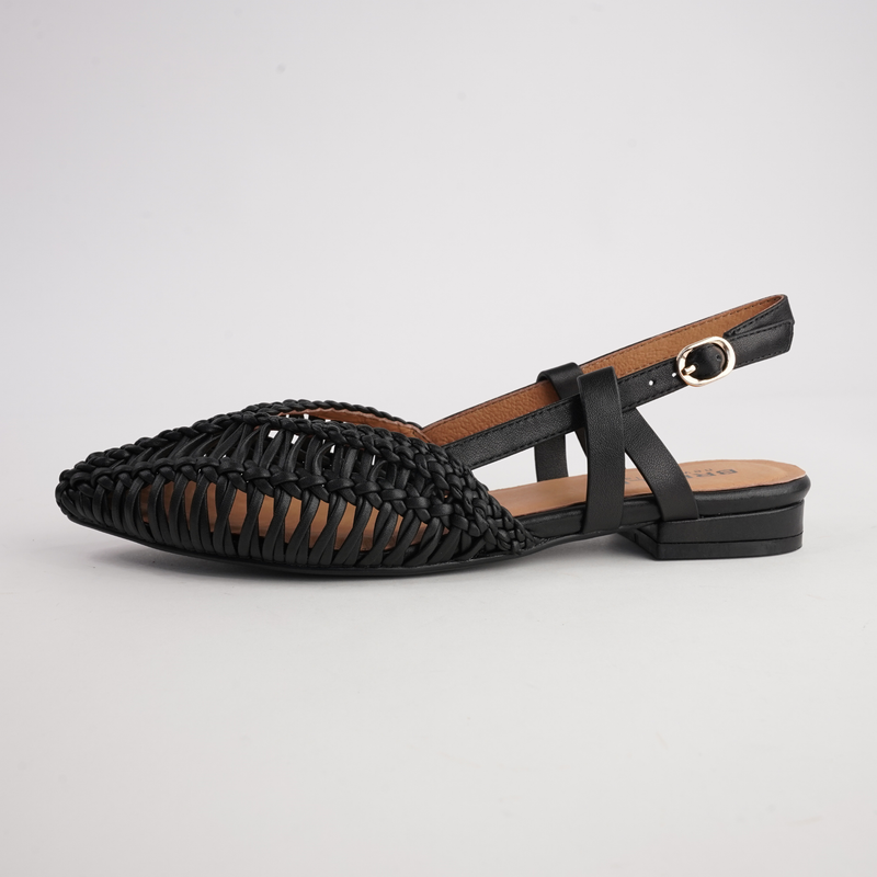 Amelia Black Leather Flats
