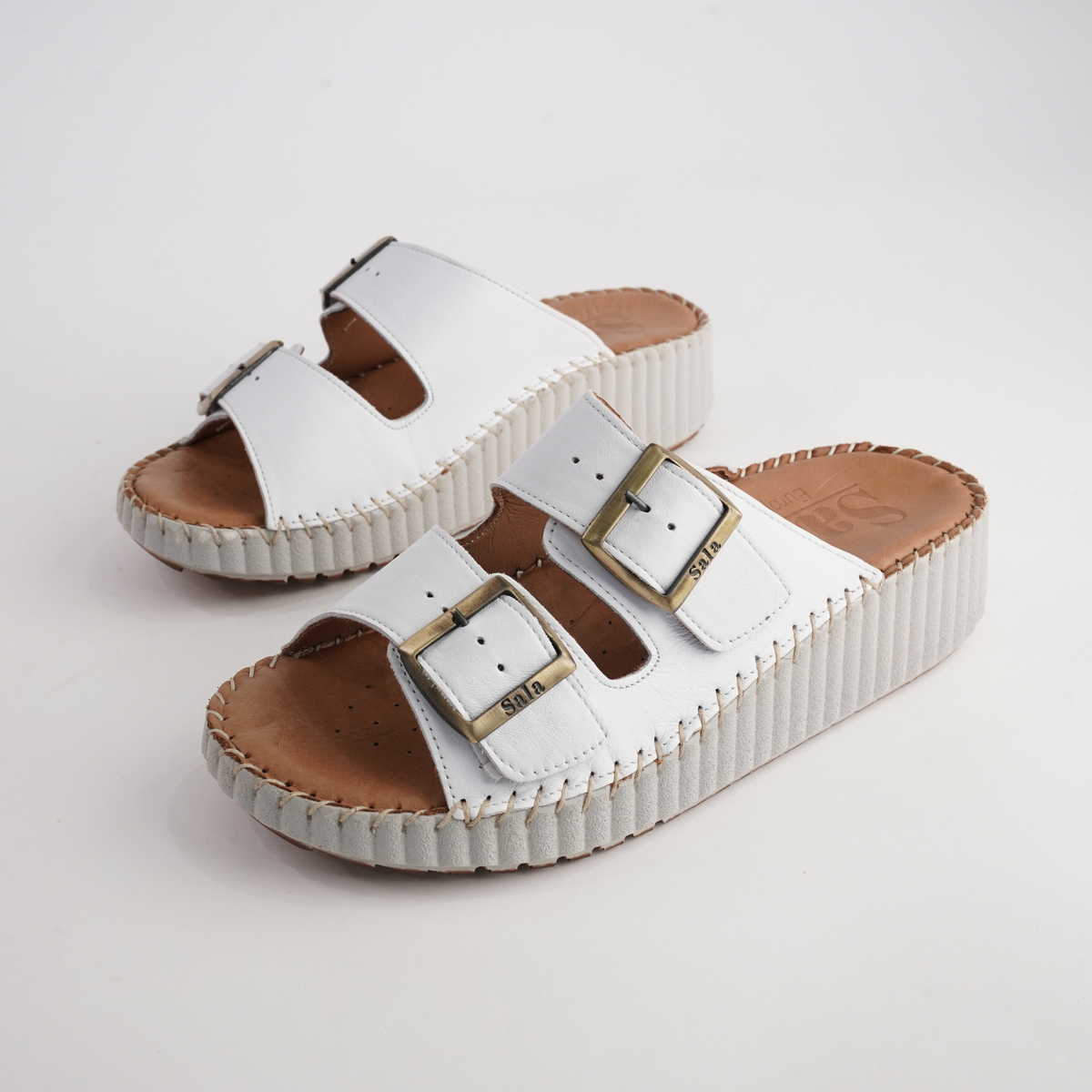 Solena White Leather Slides