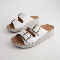 Solena White Leather Slides