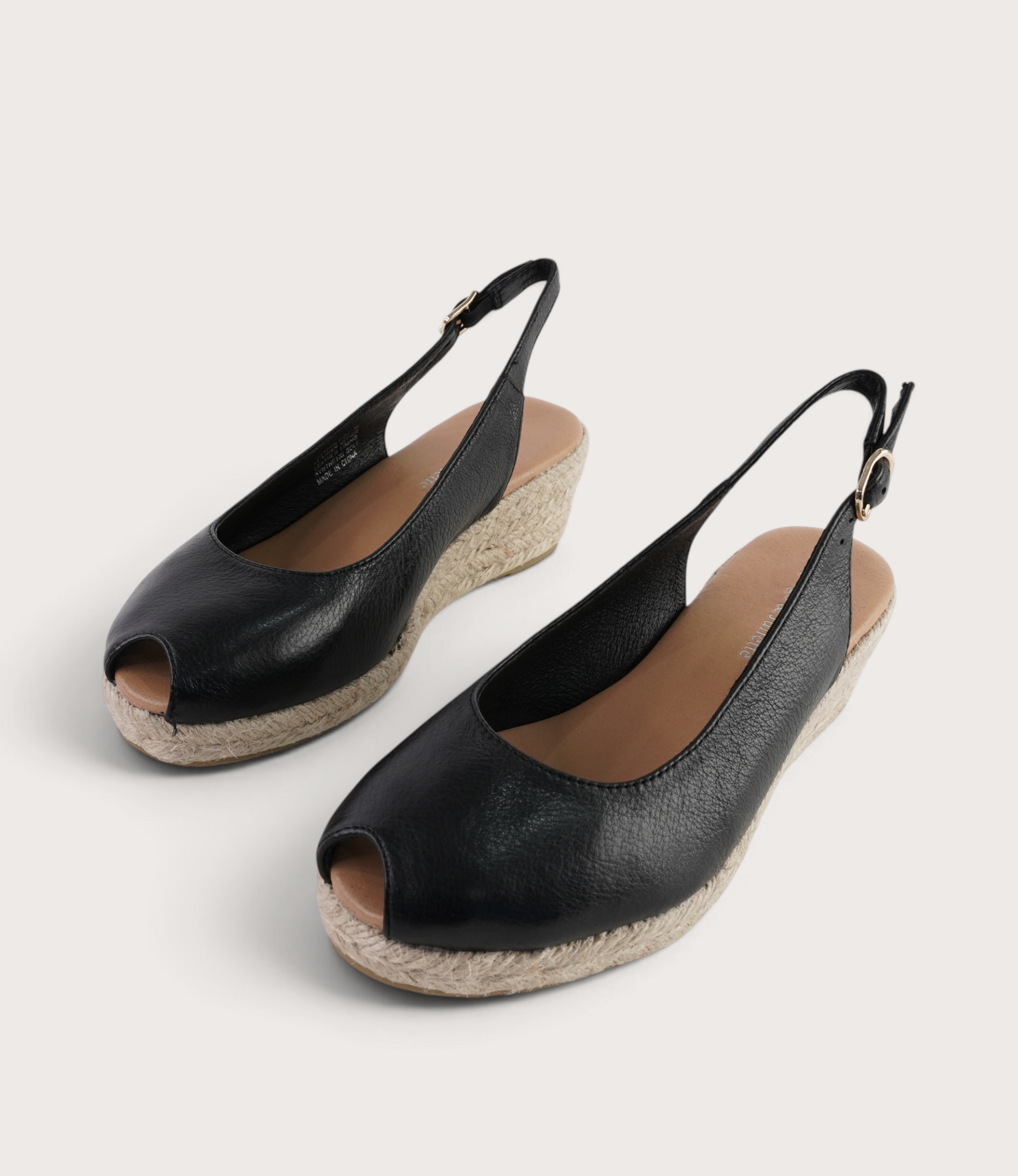 Saniarly Black Leather Espadrille Wedges