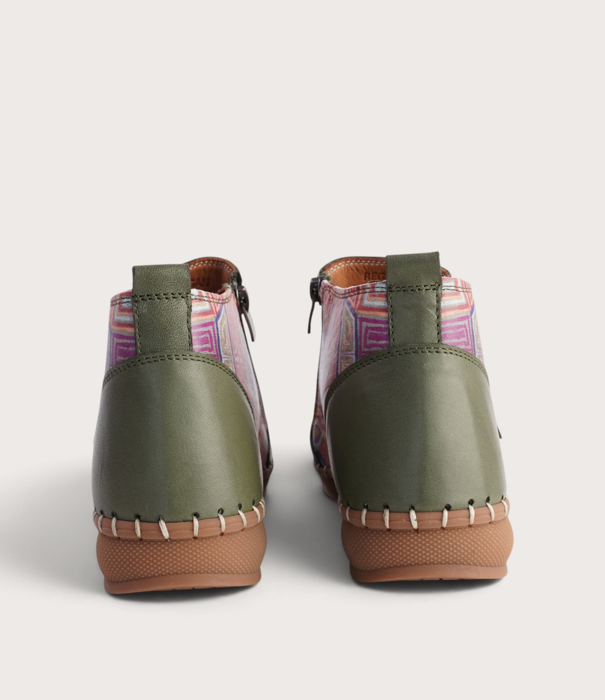 Regan Dark Olive Mosaic Leather Ankle Boots