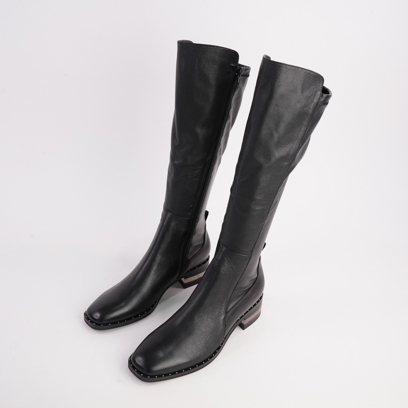 Folmy Black Leather Knee High Boots