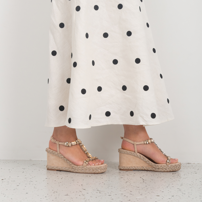 Vontey Latte Suede Wedge Sandals