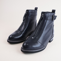 Dooley Navy Leather Ankle Boots