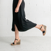 Etroya Black Leather Espadrille Wedges