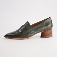 Hatena Dark Olive Leather Heels - EOS FOOTWEAR | Shouz