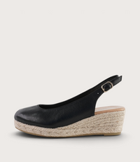 Saniarly Black Leather Espadrille Wedges