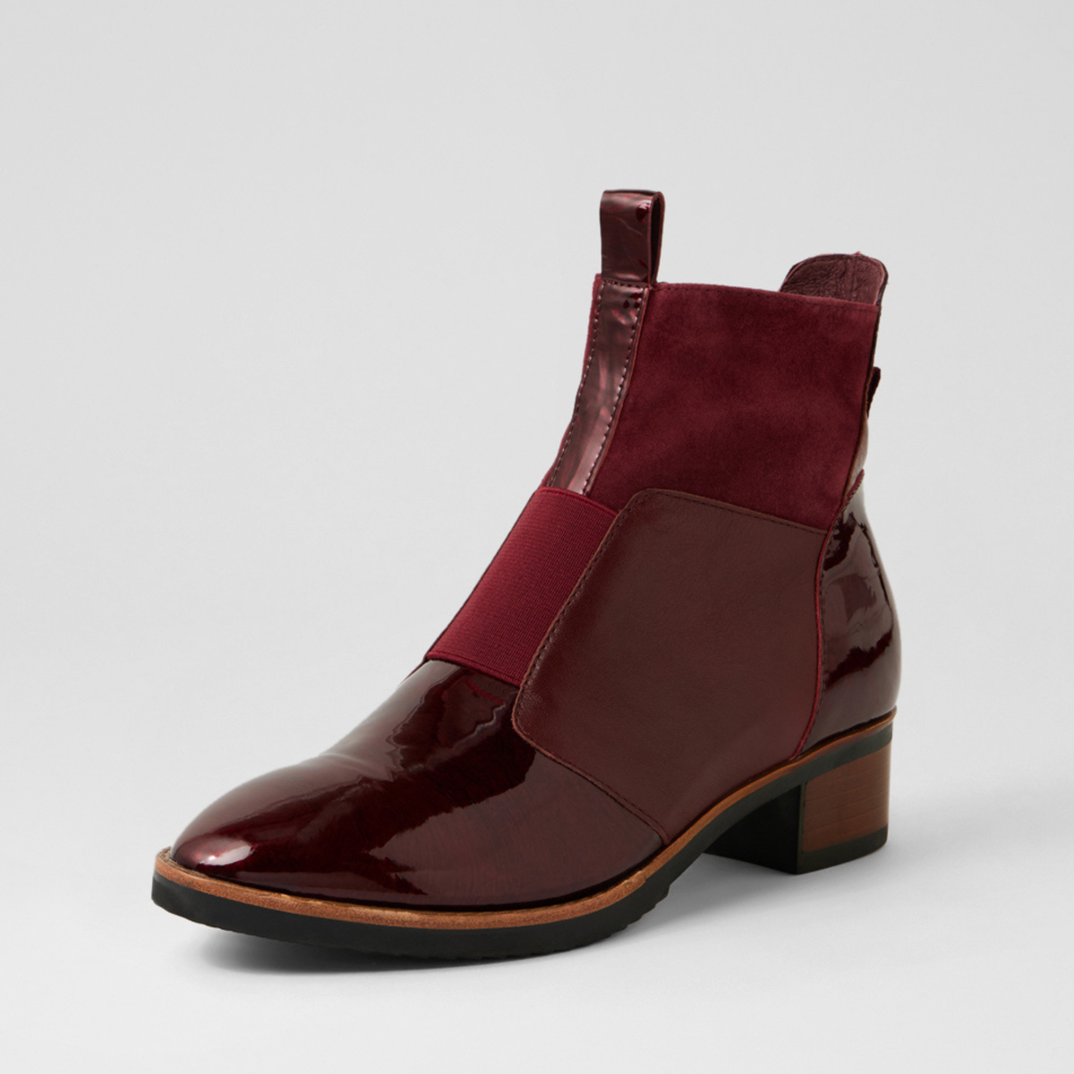 Traigs Burgundy Mix Leather Ankle Boots - DJANGO AND JULIETTE | Shouz