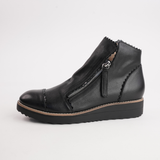 Ooday Black Leather / Black Patent Ankle Boots - TOP END | Shouz