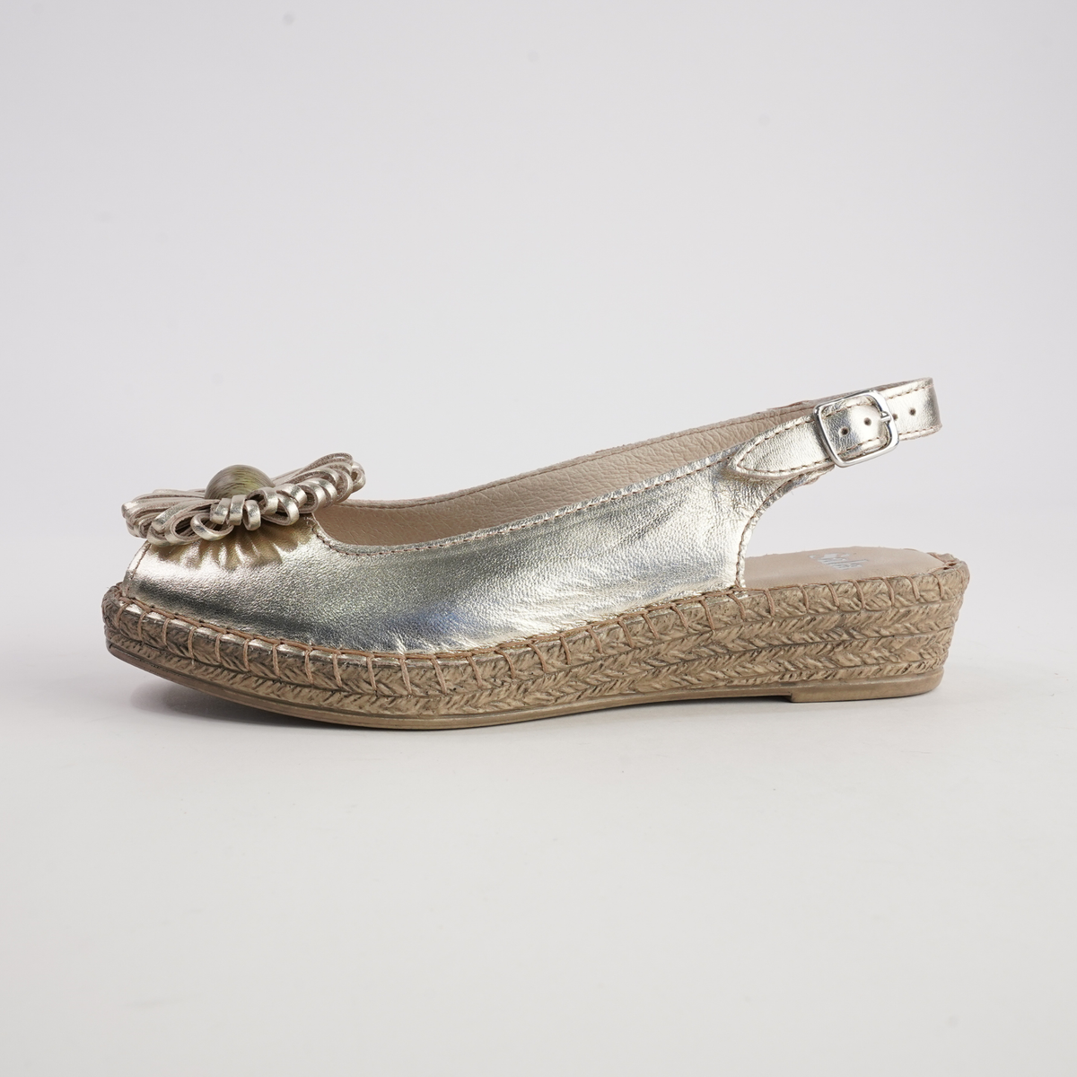 Erica Platino Leather Espadrille Wedges - SALA | Shouz