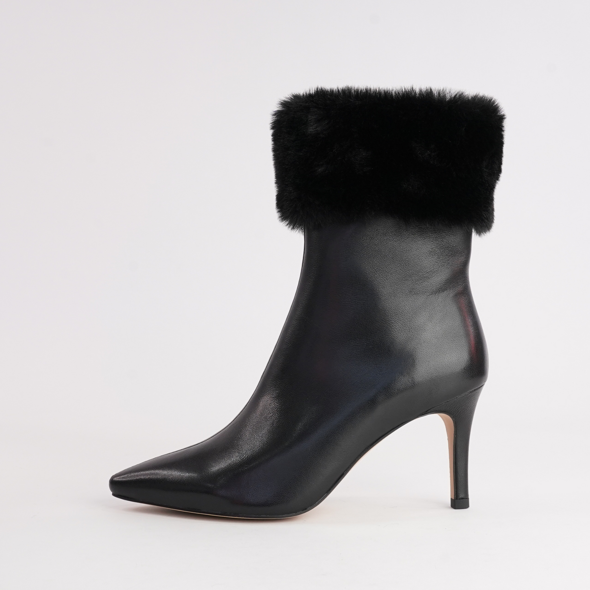 Belos Black Leather/ Fur Ankle Boots