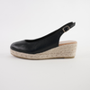 Saniarly Black Leather Espadrille Wedges