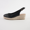 Saniarly Black Leather Espadrille Wedges