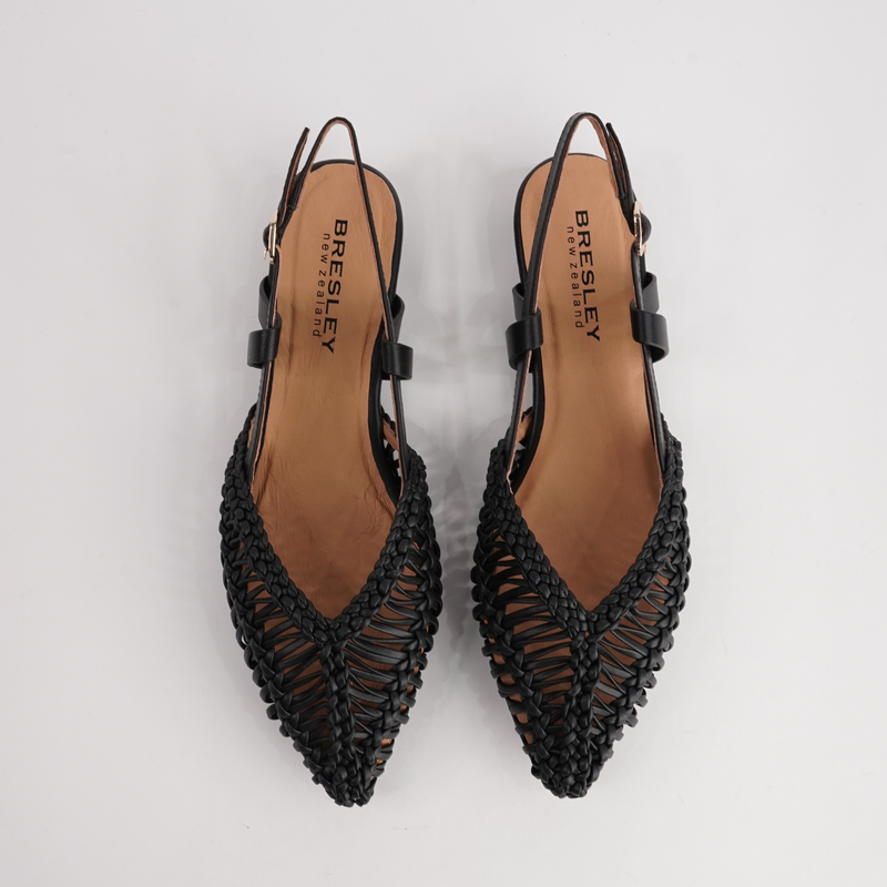 Amelia Black Leather Flats