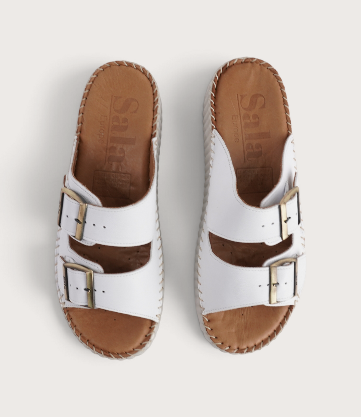 Solena White Leather Slides