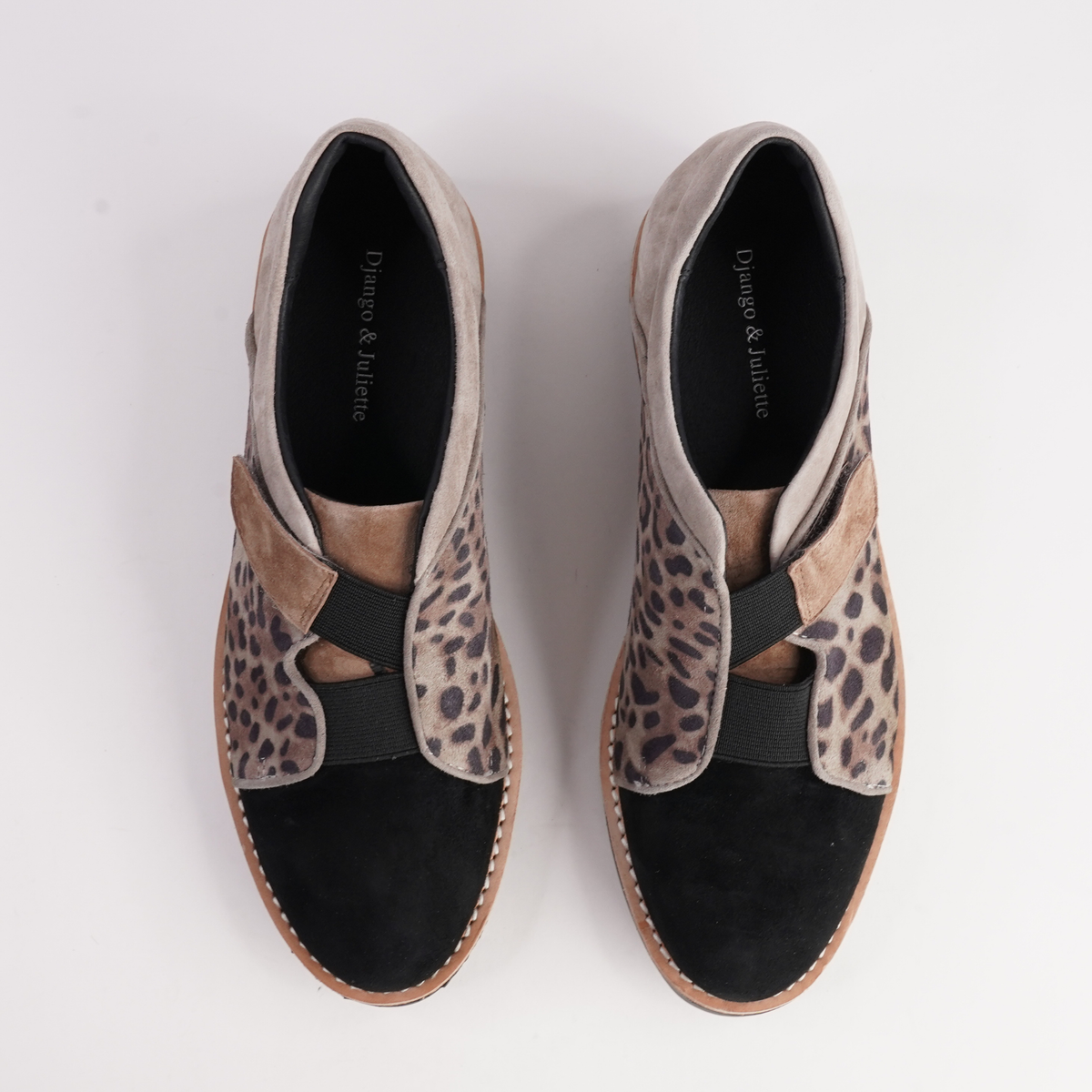 Reinys Taupe Leopard Suede Multi Leather Flats - DJANGO AND JULIETTE | Shouz