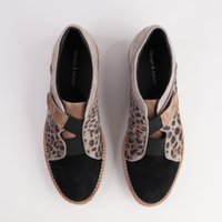 Reinys Taupe Leopard Suede Multi Leather Flats - DJANGO AND JULIETTE | Shouz