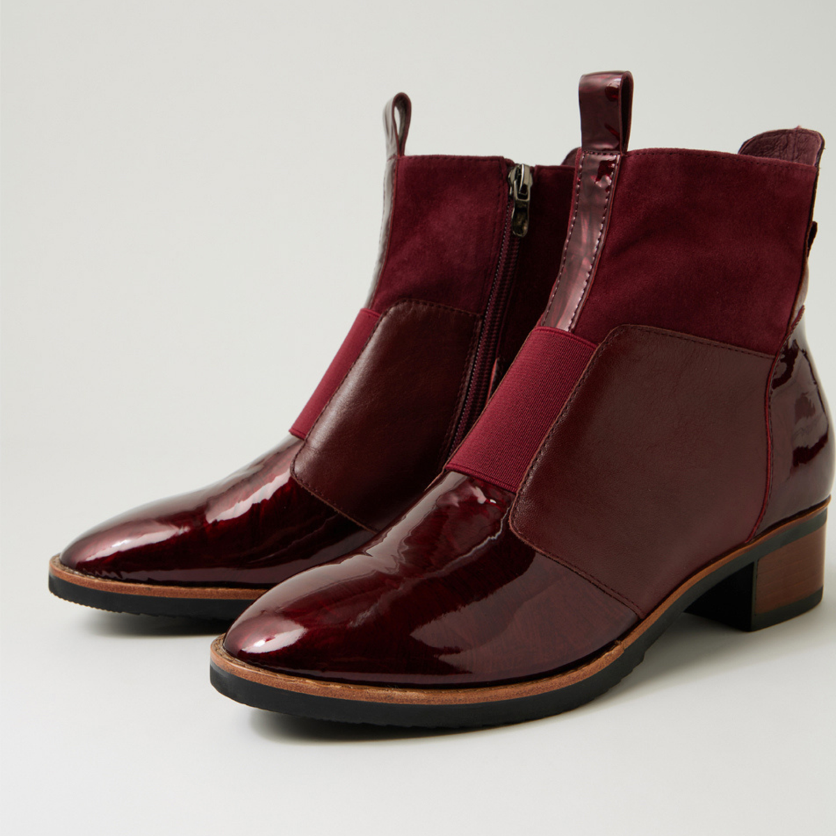 Traigs Burgundy Mix Leather Ankle Boots - DJANGO AND JULIETTE | Shouz