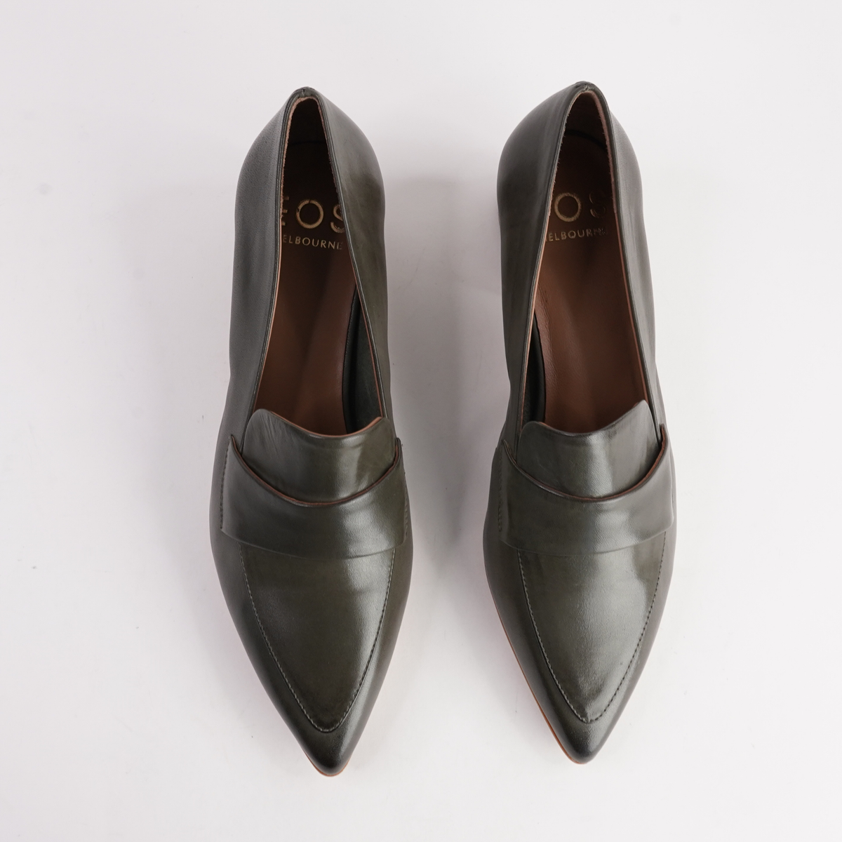 Hatena Dark Olive Leather Heels - EOS FOOTWEAR | Shouz