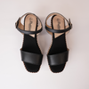 009-Cres-142 Black Leather Wedges