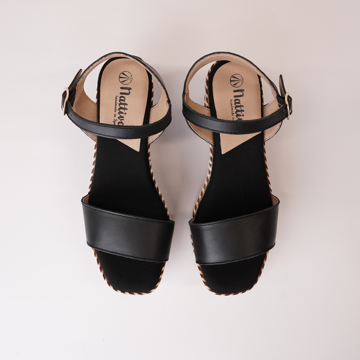 009-cres-142 Black Leather Wedges - NATTIVA | Shouz