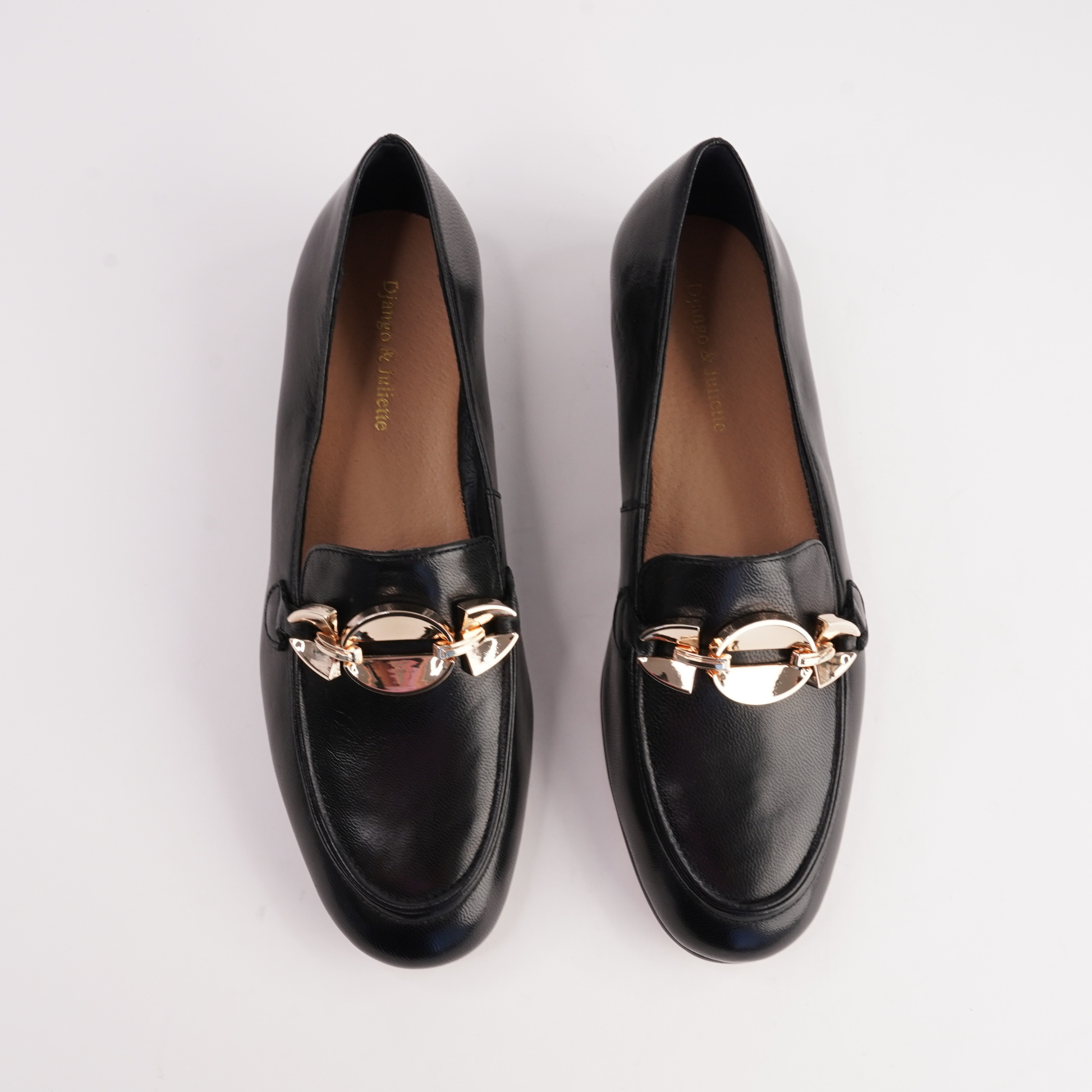 Ilysa Black Polish Leather Loafers - DJANGO AND JULIETTE | Shouz