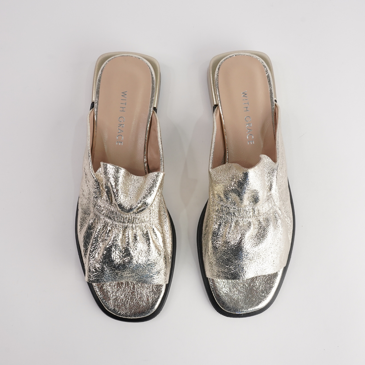 Luna Gold Leather Flats - WITH GRACE | Shouz