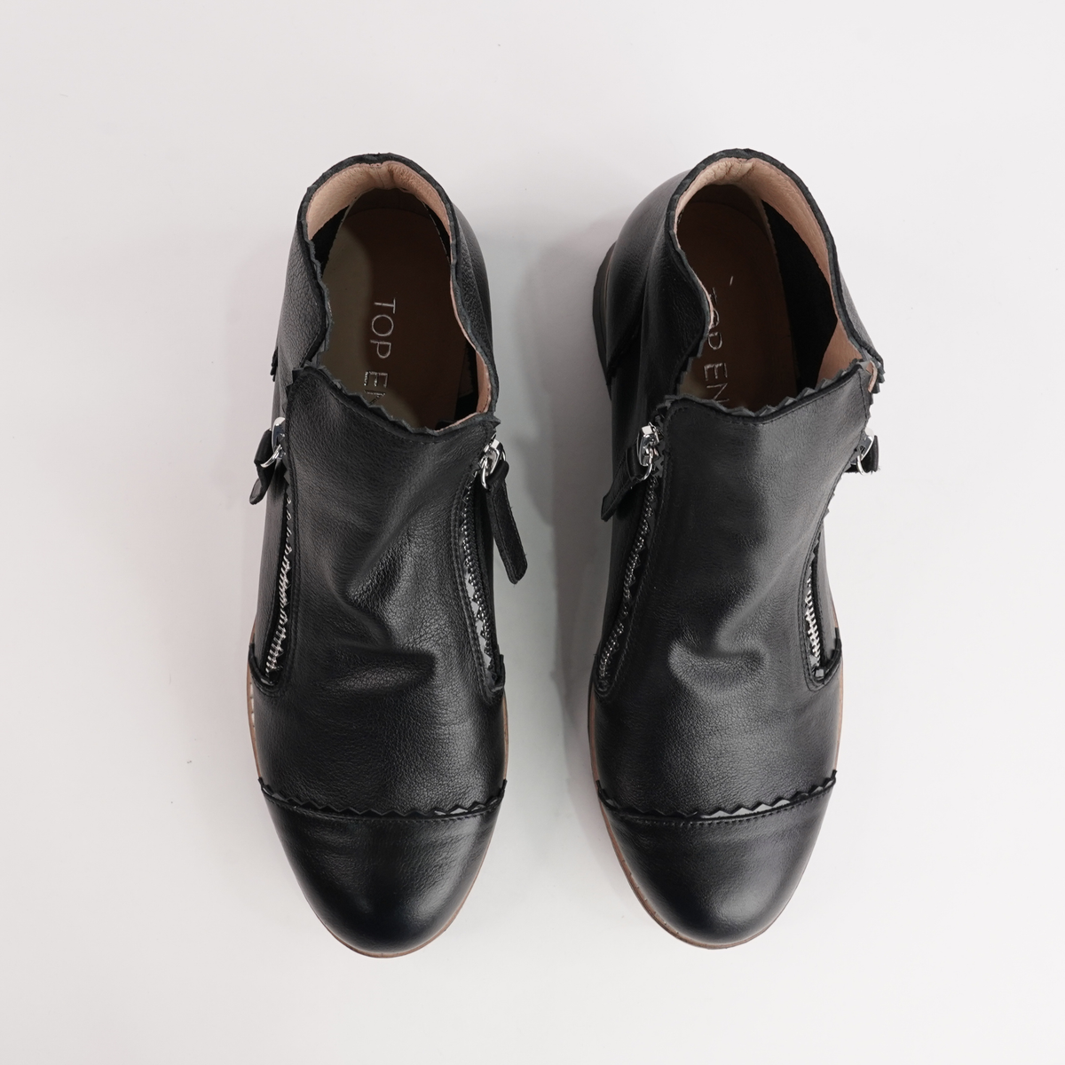 Ooday Black Leather / Black Patent Ankle Boots