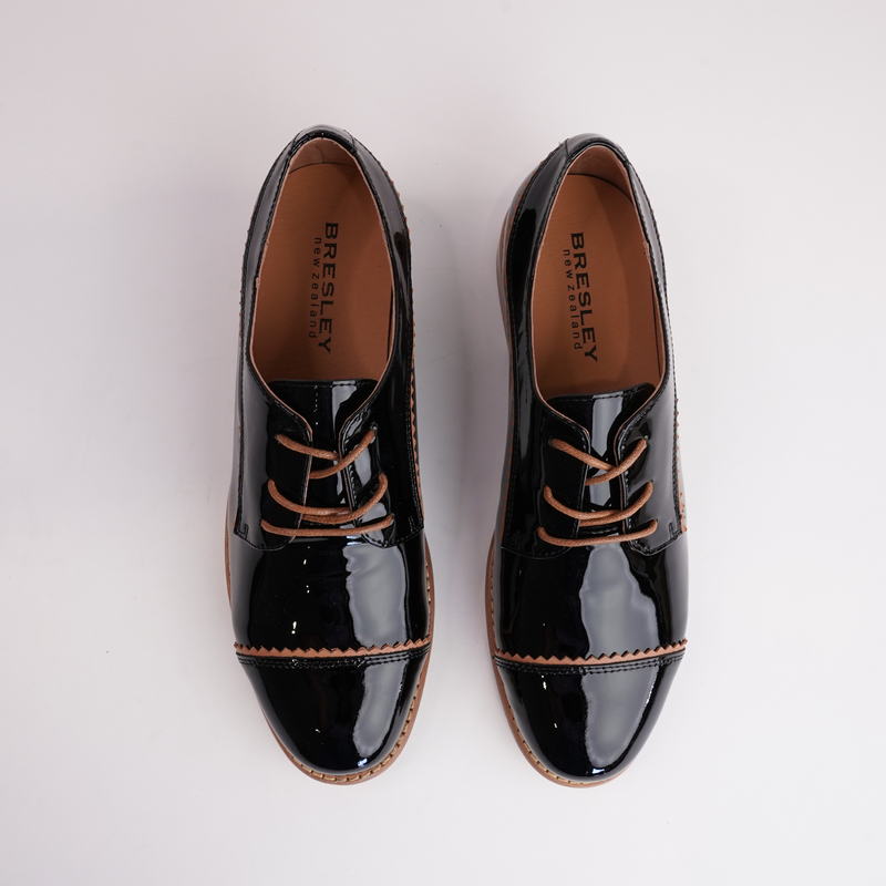 Alpopo Black Patent Lace-up Flats