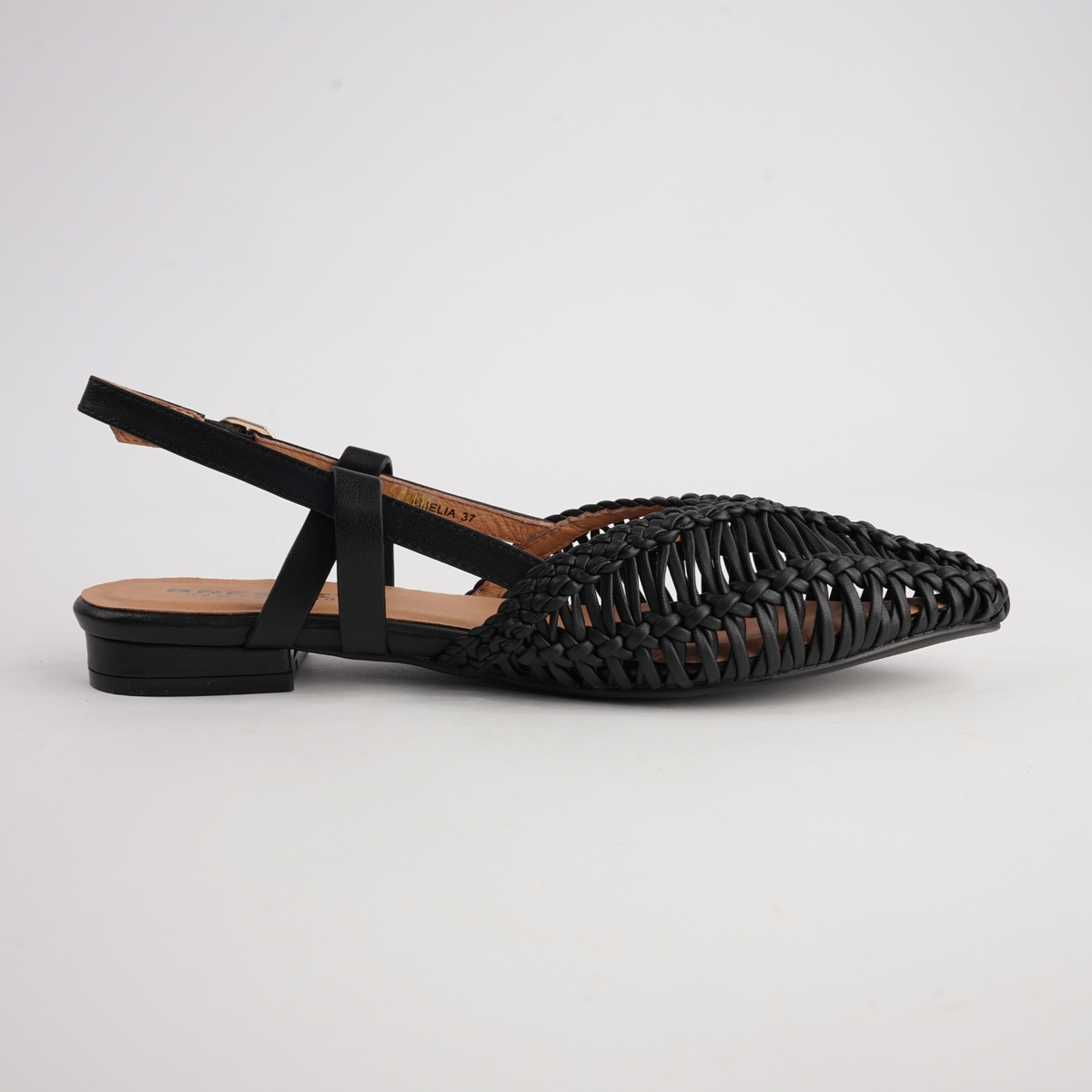 Amelia Black Leather Flats - BRESLEY | Shouz