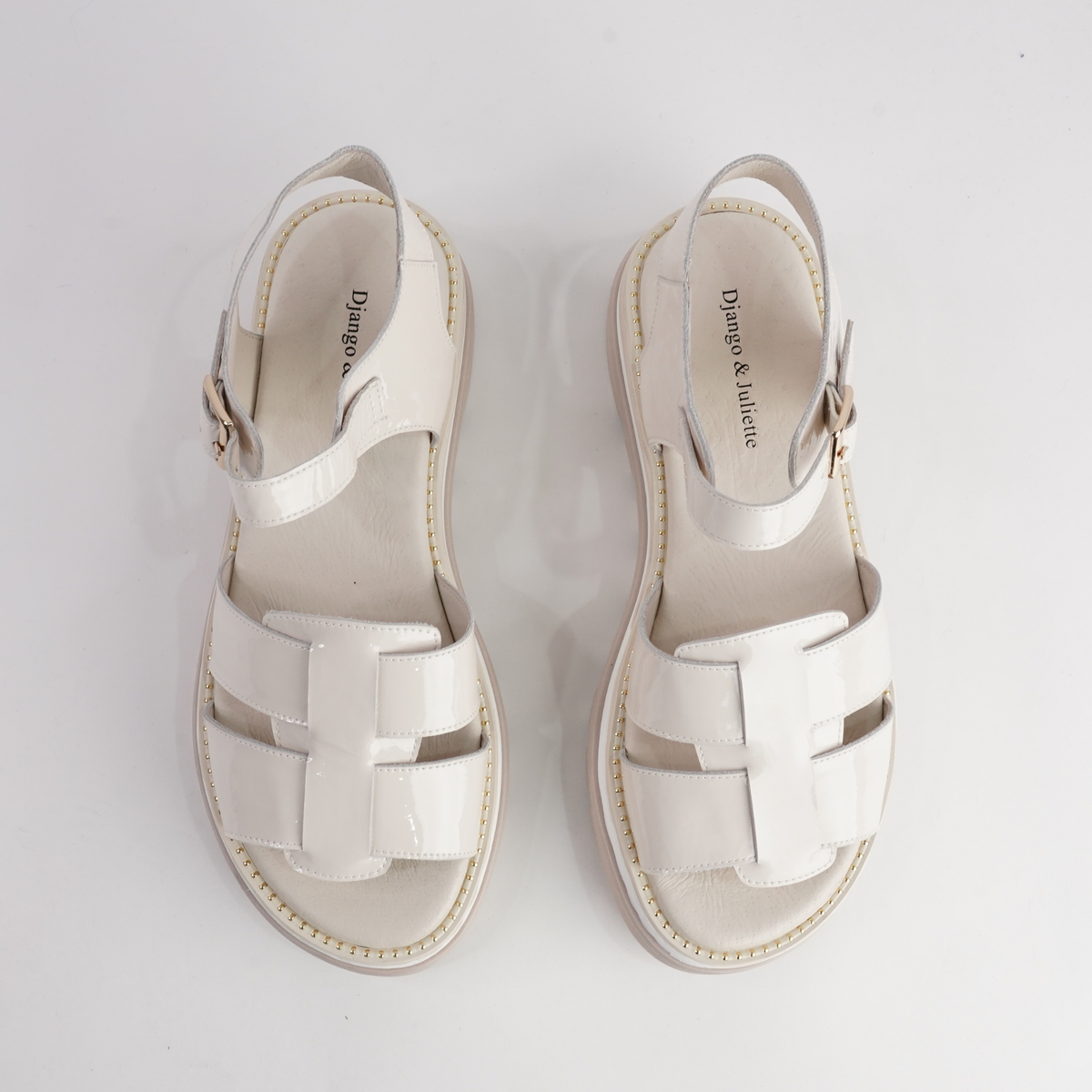 Simm Ivory Patent Leather Sandals - DJANGO AND JULIETTE | Shouz