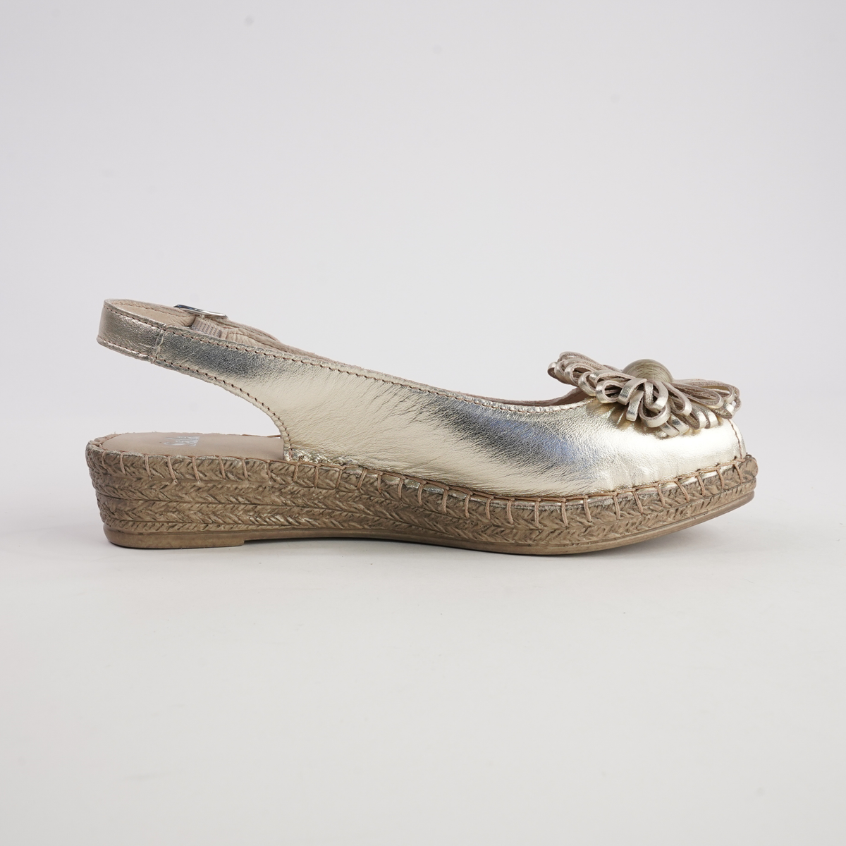 Erica Platino Leather Espadrille Wedges - SALA | Shouz