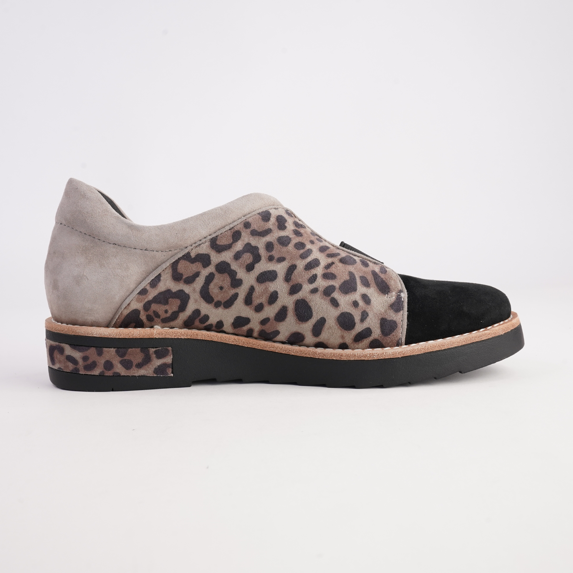 Reinys Taupe Leopard Suede Multi Leather Flats - DJANGO AND JULIETTE | Shouz