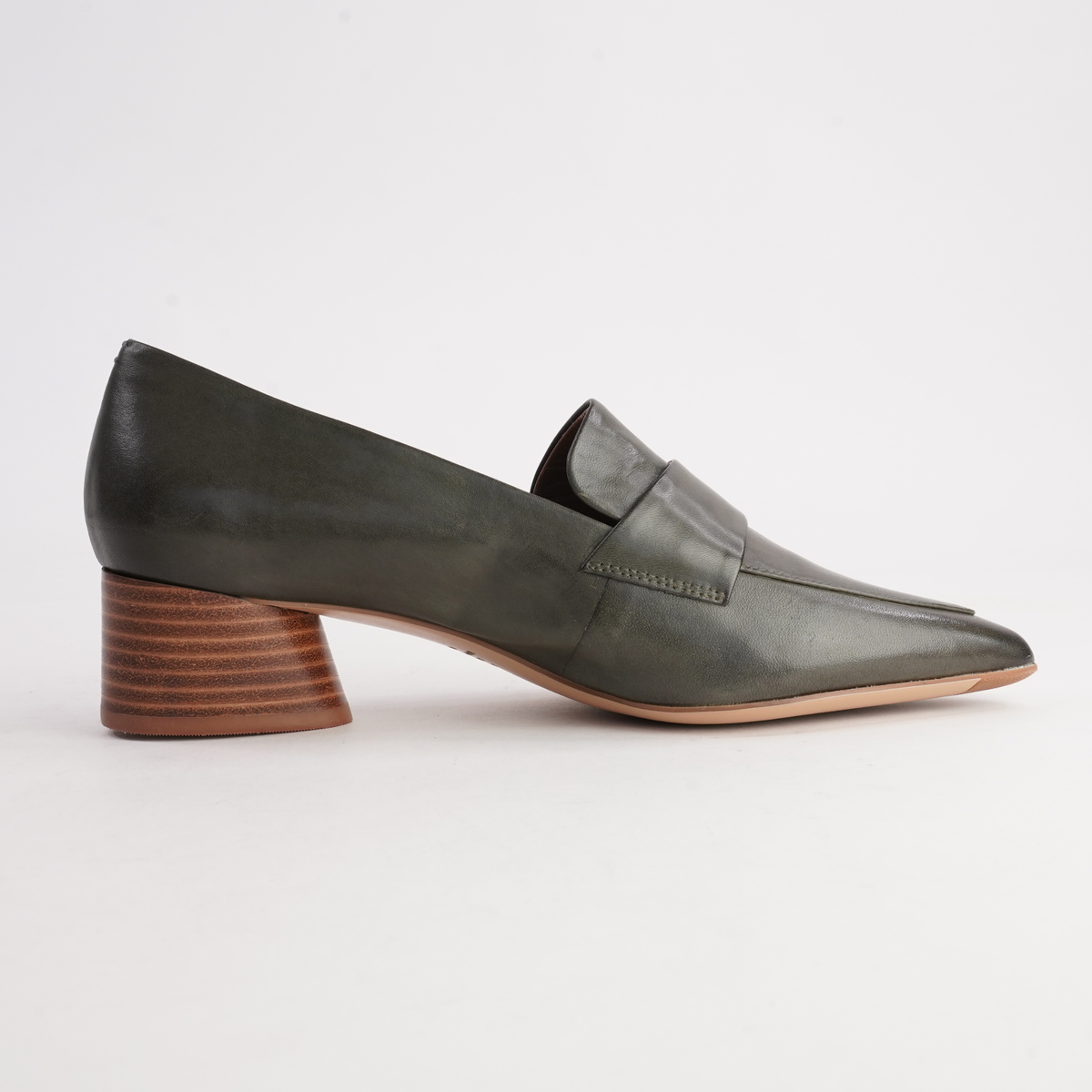 Hatena Dark Olive Leather Heels - EOS FOOTWEAR | Shouz
