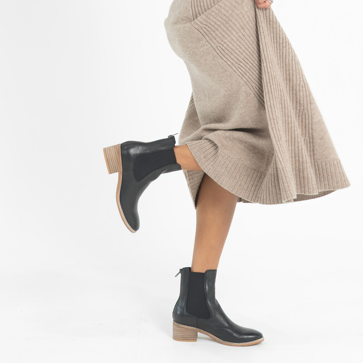 Panord Black/ Natural Heel Leather Ankle Boots