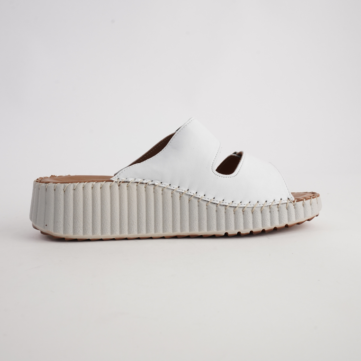 Solena White Leather Slides - SALA | Shouz