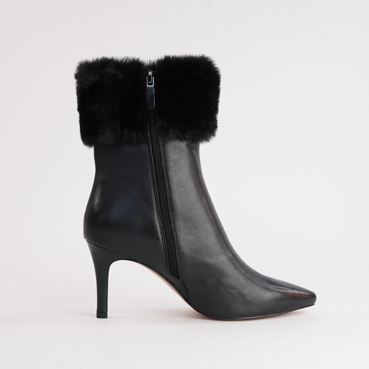 Belos Black Leather/ Fur Ankle Boots