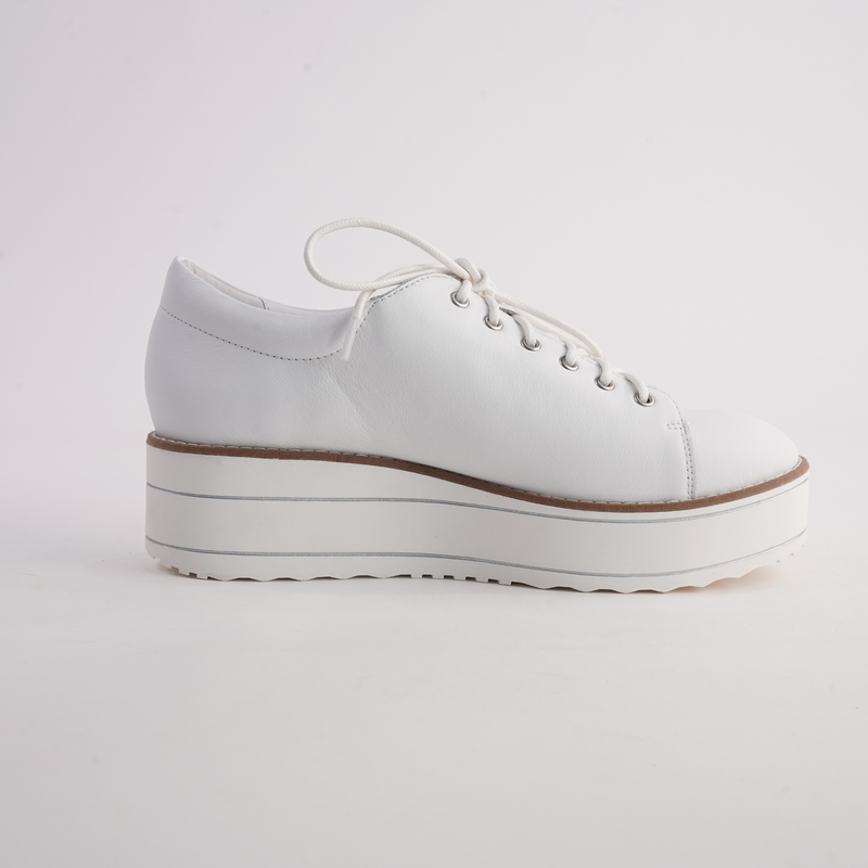Nabie White/ White Sole Leather Sneakers