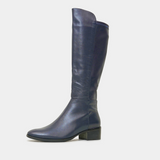 Tetley Navy Leather/ Stretch Knee High Boots