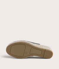 Saniarly Black Leather Espadrille Wedges