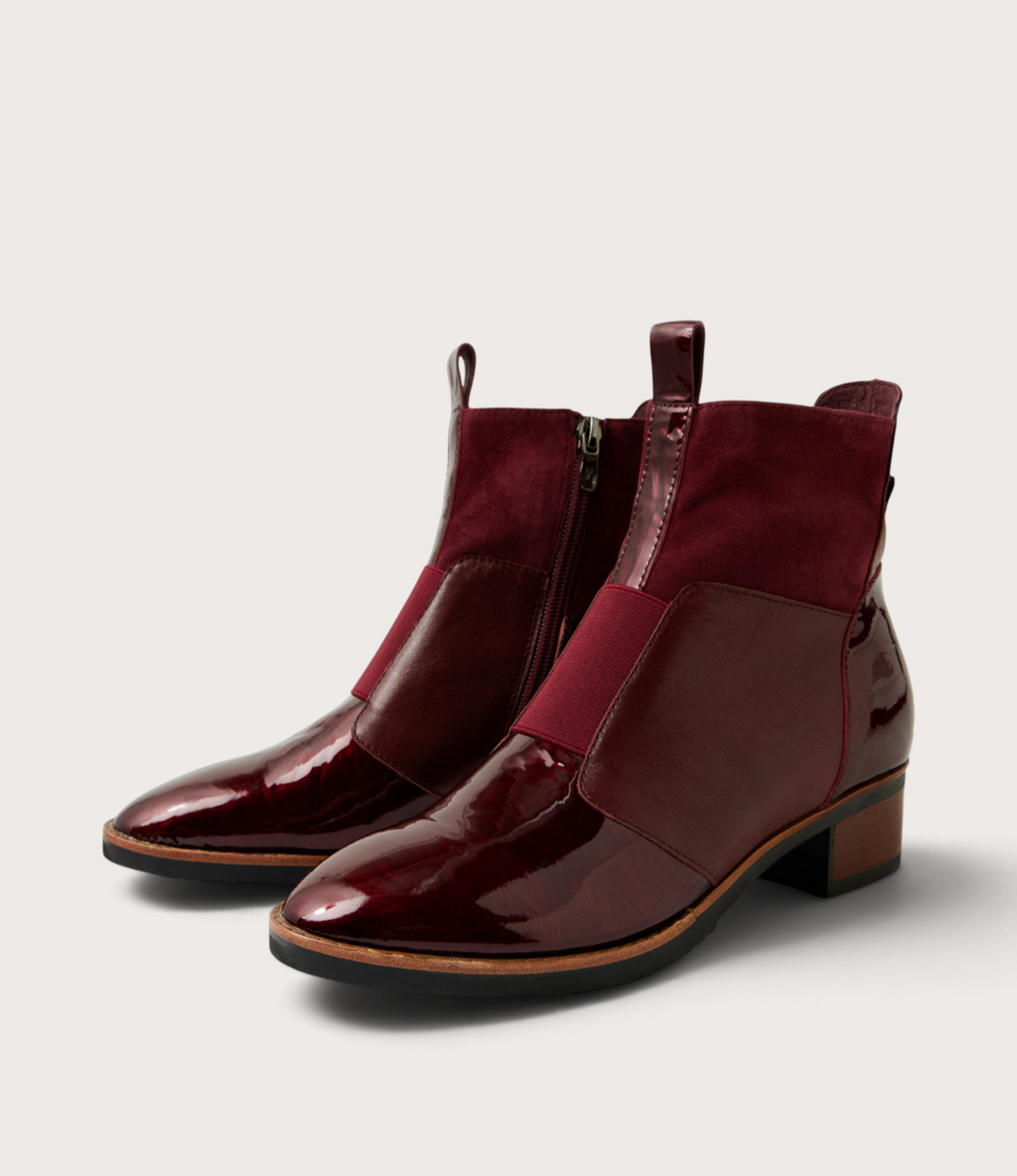 Traigs Burgundy Mix Leather Ankle Boots