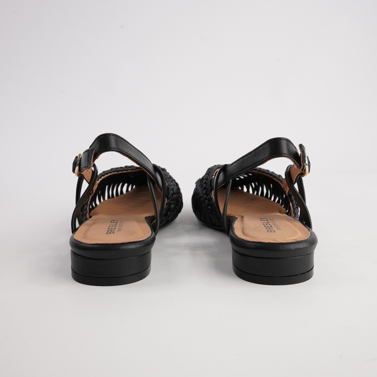 Amelia Black Leather Flats - BRESLEY | Shouz